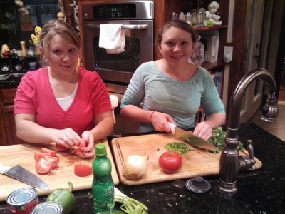 Annie and Sarah making 10k Salsa