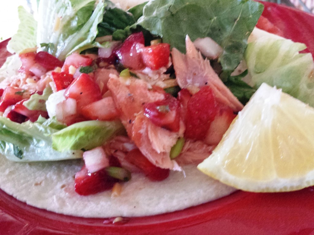 Fish Tacos with Strawberry Salsa.
