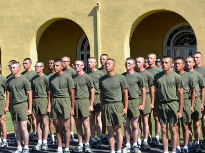 Standing in Formation on Family day of Marine Corps boot camp training