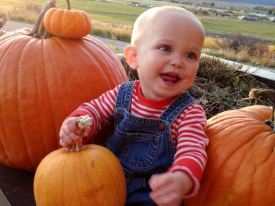James Simmons holding pumpkin